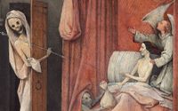 Detalj ur ”Döden och den girige” av Hieronymus Bosch (1485–1490).