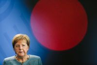 Tysklands förbundskansler Angela Merkel under en presskonferens i Berlin i onsdags.