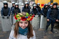 En proeuropeisk demonstrant på Självständighetstorget i Kiev.