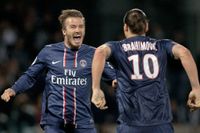 David Beckham och Zlatan Ibrahimovic jublar efter att PSG säkrat ligasegern.