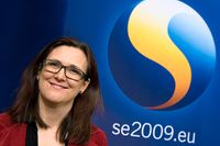 EU-minister Cecilia Malmström presenterade på måndagen logotypen för Sveriges ordförandeskap i EU.
