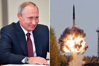 Konventionen om att avveckla kärnvapen får kritik av oppositionen. ”Det spelar Putin i händerna”, säger Allan Widman (L), ordförande i försvarsutskottet. Till vänster i bild Rysslands president Vladimir Putin. Till höger en arkivbild från en provskjutning av en ballistisk missil i Ryssland.