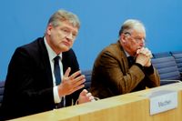 AFD:s partiledare Jörg Meuthen och partiets gruppledare i förbundsdagen Alexander Gauland vid en presskonferens nyligen.