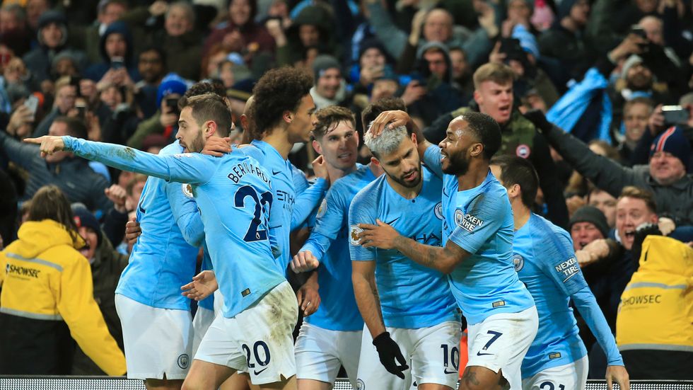 Manchester City jublar efter Sergio Agüeros 1–0-mål.