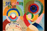 Sonia Delaunays affisch till utställningen på Nya konstgalleriet i Stockholm 1916, tillika ett självporträtt.