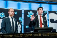Aron Emilsson, kulturpolitisk talesperson, och Oscar Sjöstedt, partiets ekonomisk-politiske talesperson, presenterar Sverigedemokraternas höstbudgetmotion under en pressträff.