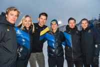 Kristoffer Jakobsen, Frida Hansdotter, André Myhrer, Emelie Wikström, Mattias Hargin och Anna Swenn-Larsson är laget som ska köra för Sverige i den alpina lagtävlingen på OS.