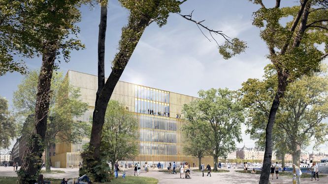 En arkitekturmodell av Nobelcenter på Blasieholmen i Stockholm.