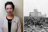 Atombombsöverlevaren Masako Wada och ett av få kvarvarande hus 1945.