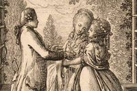Clara leder Julie till sin älskade Saint-Preux, etsning från 1782.
