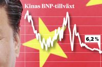 Kommunistpartiets ledare Xi Jinping har anledning till oro när den ekonomiska tillväxten stannar av. Grafik: Thomas Molén.