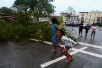 Invånarna i Cebu springer förbi ett nedfallet träd för att sätta sig i säkerhet.