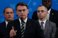 Brasiliens president Jair Bolsonaro vid en presskonferens efter att hans justitieminister Sérgio Moro avgick i förra veckan. Arkivbild.