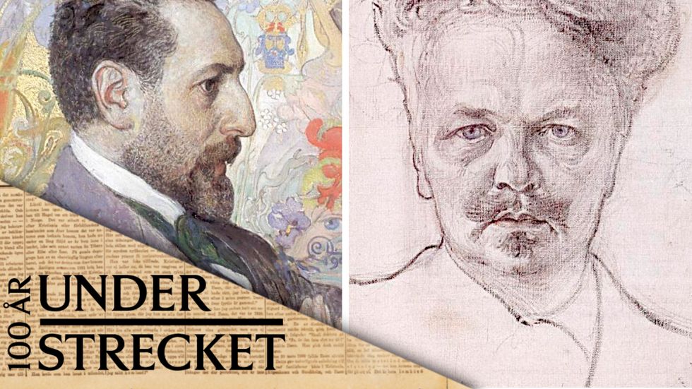 Oscar Levertin (1862–1906) och August Strindberg (1849–1912), bägge avporträtterade av Carl Larsson.