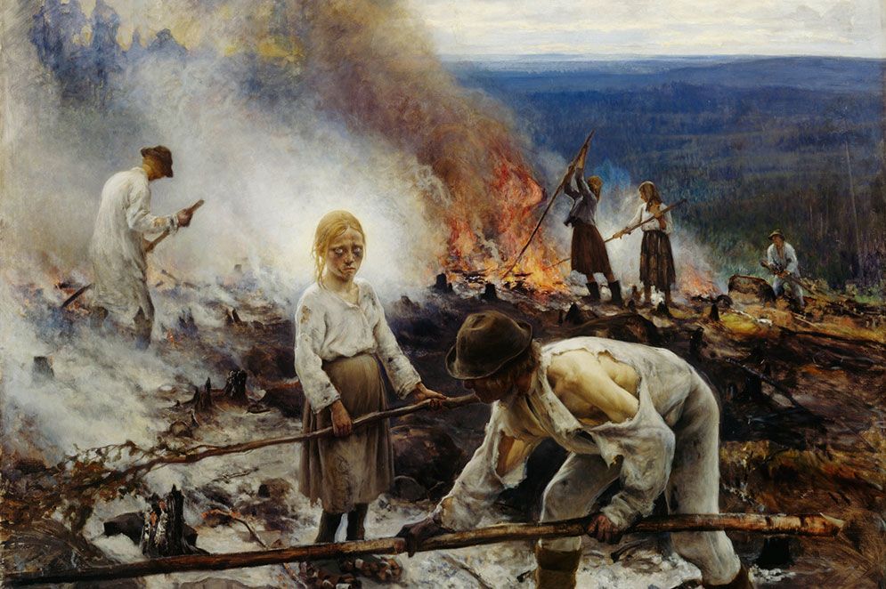 Svedjebruk i Savolax, målning av Eero Järnefelt, 1893.
