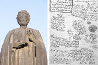En staty över en av arabvärldens lärdaste män, Ibn Khaldun, ­har rests i födelsestaden Tunis. Till vänster syns ett av hans många bevarade manuskript. 