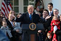President Donald Trump talar till abortmotståndare från rosenträdgården i Vita huset.