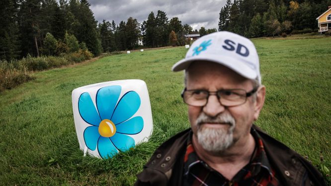 På flera ställen i Ånge kommun syns höbalar prydda med SD-loggan. Det var Stig Malmgrens initiativ, men nu syns de på fler marker än hans.