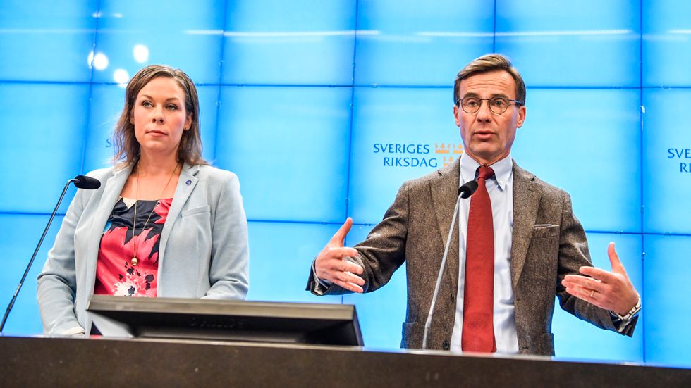 Maria Malmer Stenergard, migrationspolitisk talesperson för M, och Ulf Kristersson.