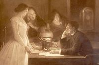 Rosalie Boyer, Clotilde de Vaux, Sophie Bliaux och Auguste Comte. Illustration av Lionel Royer.