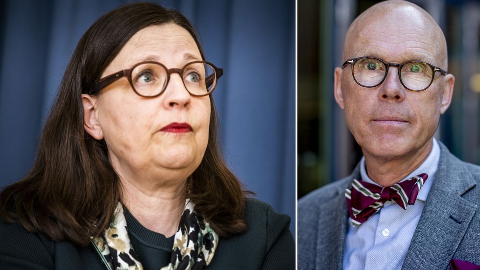 Utbildningsminister Anna Ekström (S) och statsvetaren Jonas Hinnfors. 