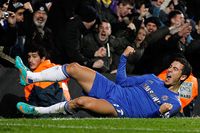 Chelseas Eden Hazard firar cupmålet mot Manchester United på Stamford Bridge nyligen.