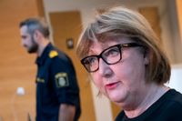Polisens presstalesperson Ewa-Gun Westford intervjuas vid fredagens pressträff på Rättscentrum i Malmö gällande gripandet av två personer efter ett rån mot en gård utanför Vollsjö.