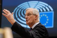 EU:s chefsförhandlare Michel Barnier i Europaparlamentet i Bryssel på fredagen.