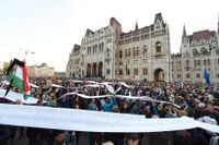 Demonstranter mot Orbáns beslut om CEU.