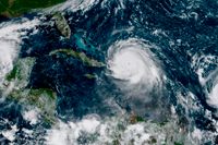 Satellitbild över orkanen Irma. (NOAA via AP)