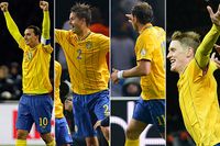 Sveriges fyra målskyttar i Berlin: Zlatan Ibrahimovic, Mikael Lustig, Johan Elmander och Rasmus Elm.
