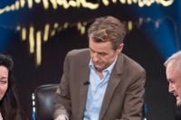Tv-programmet Skavlan. Statsminister Stefan Löfven, norska Nobelpristagaren May-Britt Moser och brittiske komikern John Cleese gästade Fredrik Skavlan 2014.