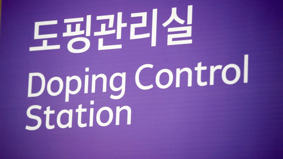 En dopningskontrollskylt från OS i Sydkorea.