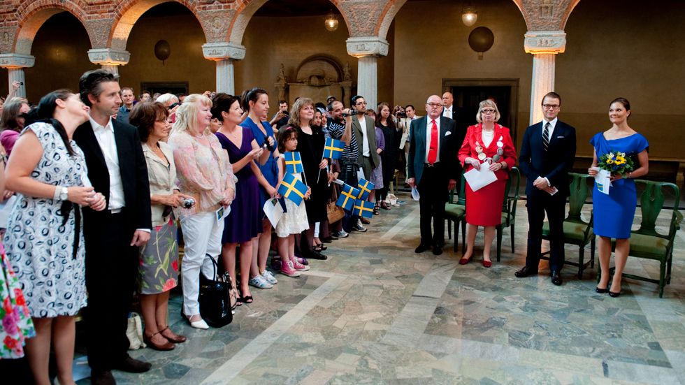 Kronprinsessan Victoria och prins Daniel deltog vid en medborgarskapsceremoni i Stockholms stadshus på nationaldagen 2011.