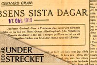 Första understreckaren, införd i SvD den 17 oktober 1918.