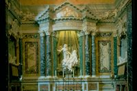 Berninis skulptur föreställande den heliga Teresas extas Cornarokapellet i Rom.