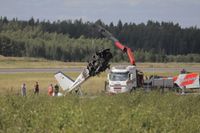 Flygplansvraket som kraschade vid Örebro flygplats den 8 juli 2021.
