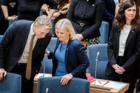 Per Bolund och Magdalena Andersson och Märta Stenevi under onsdagens statsministeromröstning.