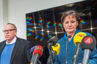 Kommunals avgångna kassör Anders Bergström och ordförande Annelie Nordström i samband med presskonferensen förra veckan.