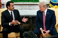 Qatars emir Tamim bin Hamad al-Thani på besök hos USA:s president Donald Trump i våras. Det lilla landet söker stöd i omvärlden mot grannländernas bojkott.