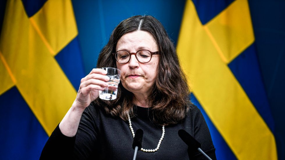 Utbildningsminister Anna Ekström (S) under torsdagens pressträff.