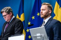 Pressträff med justitieminister Gunnar Strömmer och Sverigedemokraternas Henrik Vinge.