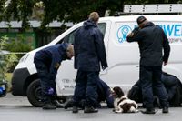 Polisens tekniker undersöker platsen för en handgranatsexplosion i Malmö i juli.