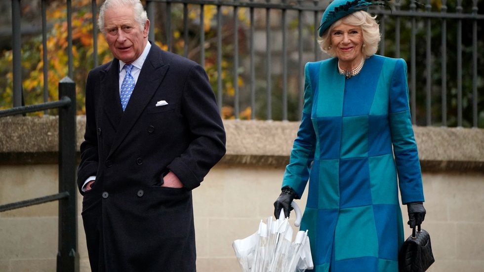Storbritanniens prins Charles and hans fru, Camilla, hertiginna av Cornwall. Arkivbild.