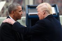 Barack Obama och Donald Trump under presidentinstallationen den 20 januari i år.