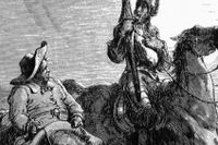 Don Quijote och Sancho Panza visar att det är skillnad på att ha erfarenheter och att göra dem. Gravyr av Gustave Doré från 1863. 