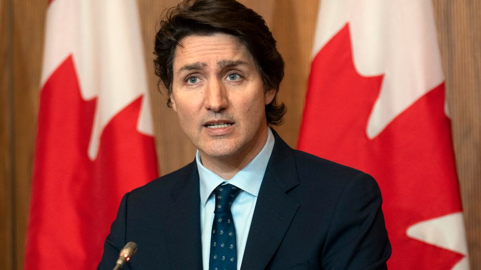 Kanadas premiärminister Justin Trudeau under onsdagens presskonferens.
