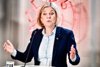 Socialdemokraternas partiledare Magdalena Andersson under pressträff om riktningen för Sverige- Socialdemokraterna inför 2030-talet.