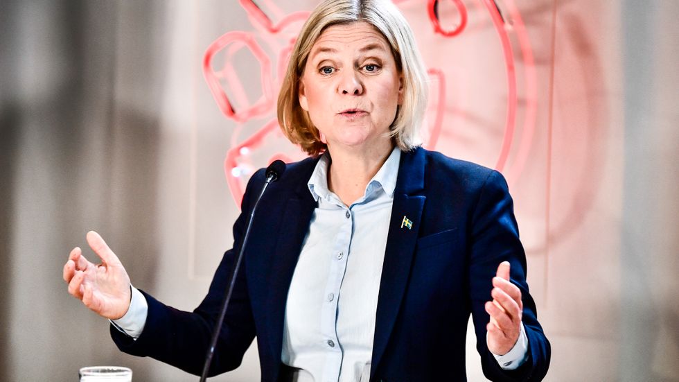Socialdemokraternas partiledare Magdalena Andersson under pressträff om riktningen för Sverige- Socialdemokraterna inför 2030-talet.