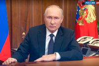 En skärmdump från Vladimir Putins tal till nationen, som sändes på onsdagsmorgonen.